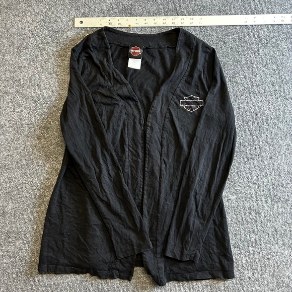Harley-Davidson Sweaters - Harley-Davidson Cardigan Womens Size L Black Cotton Rhinestone Logo San Antonio